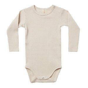 Quincy Mae Ribbed Long Sleeve Bodysuit in Ash Stripe